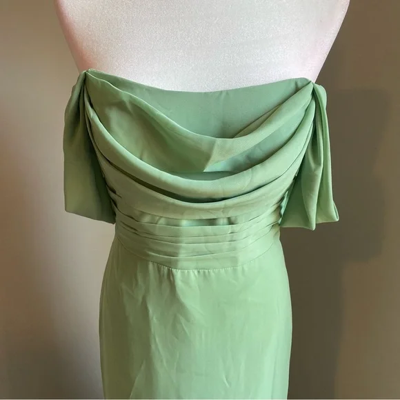Chic Off-Shoulder Pastel Green Dress with Corset Back - Picture 4 of 7